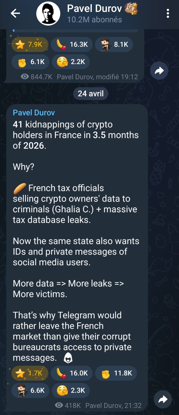 Enlèvements crypto en France : que révèle l’alerte choc de Pavel Durov ?